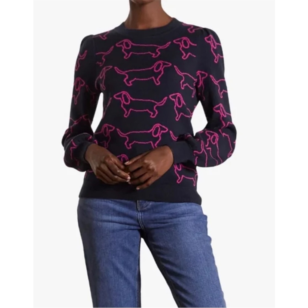 Boden Navy Sweater with Pink Dachshund Design - Picture 2 of 12